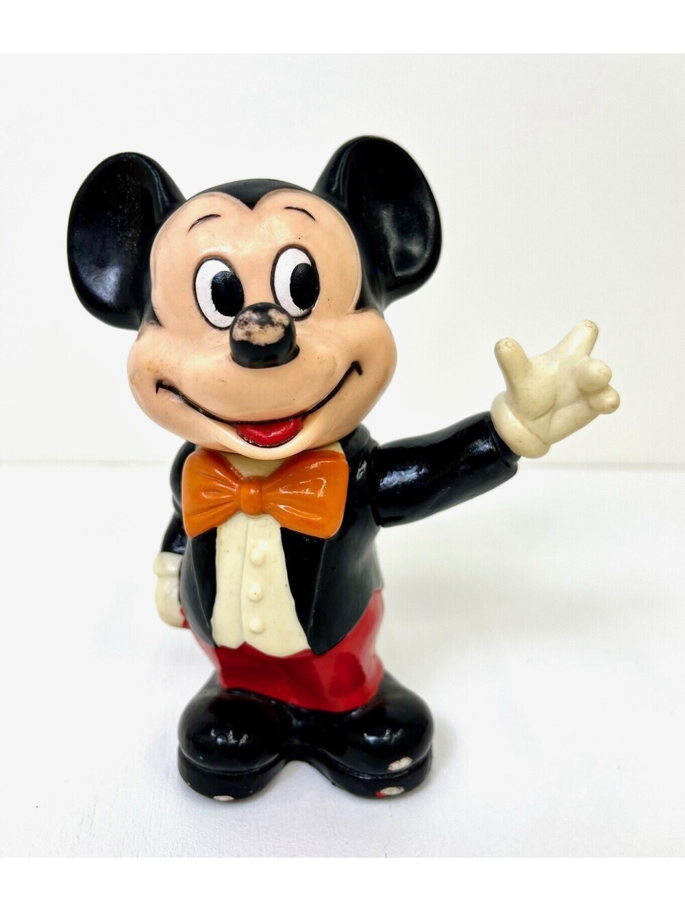Vintage Disney Mickey Mouse Tuxedo Coin Piggy Bank Rubber Vinyl Tux Bowtie 6"